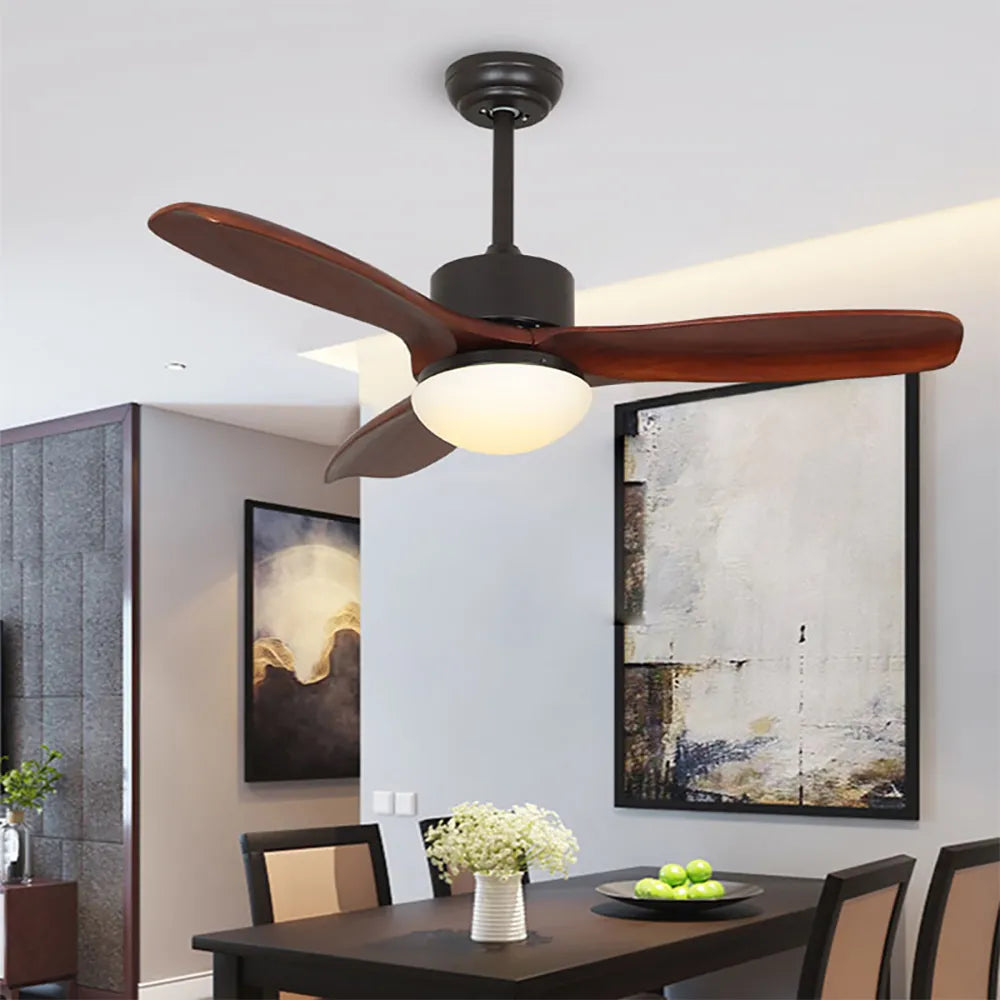 52'' LED 3-Blade Wood-Rod Ceiling Fan -CharmingDecor- CharmyDecor