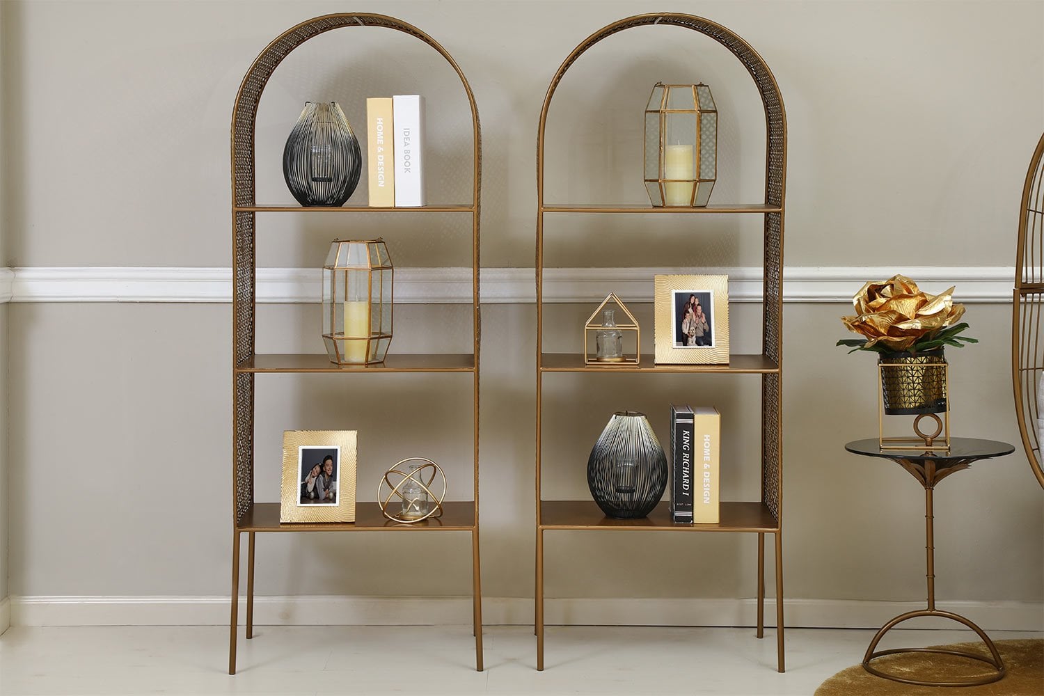 Antique Brass Bookshelf - 3 Shelf Modern Standing Bookcase