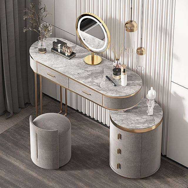 Gray Marble Makeup Vanity Set with Storage & Stool – CharmyDecor